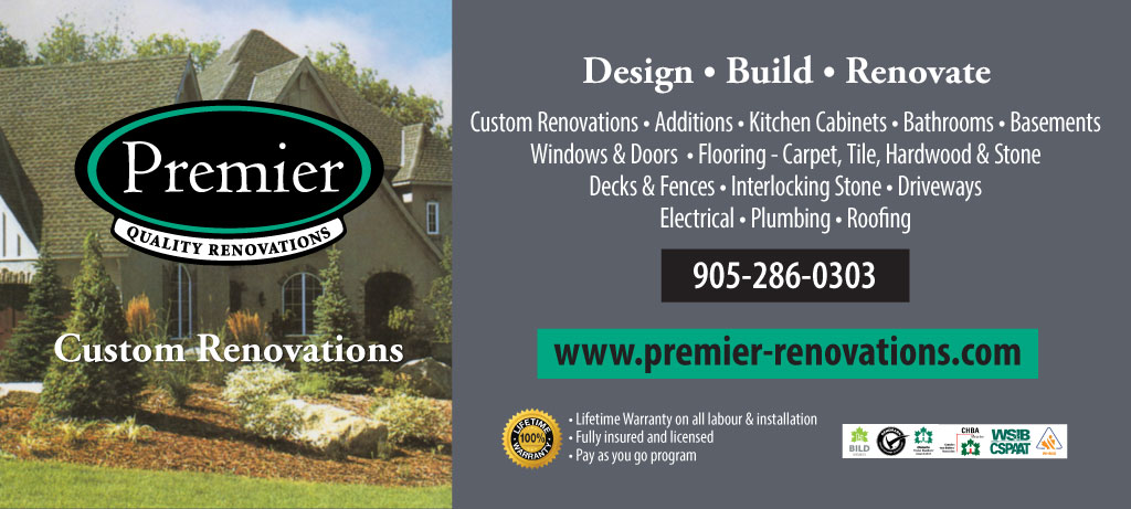Premier Renovations ad with house and information about renovations.