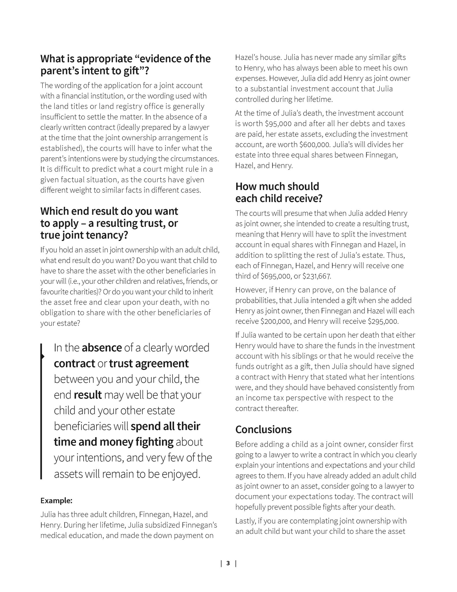 article about estate planning with children page 3.