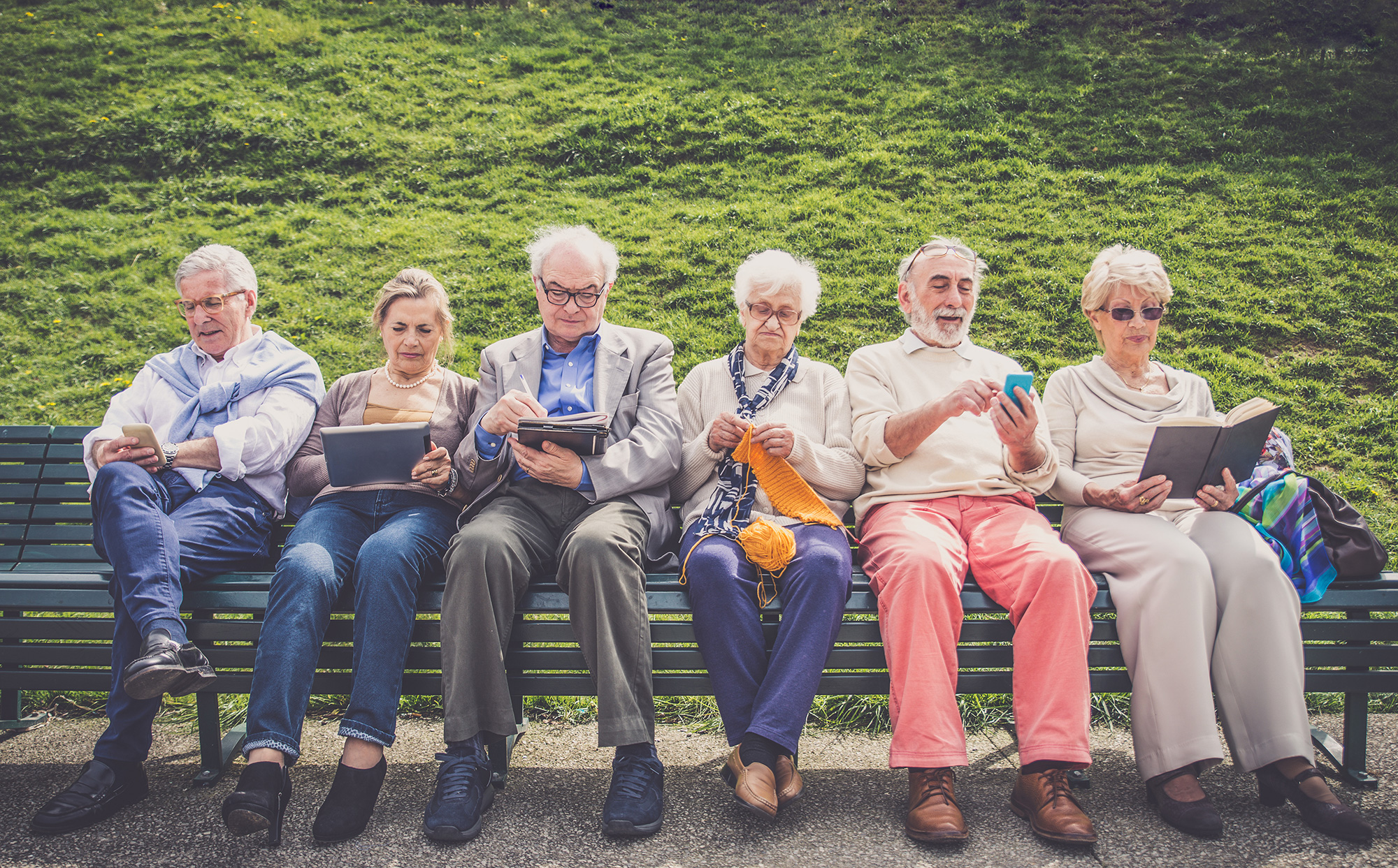 Seniors sitting on a park bench